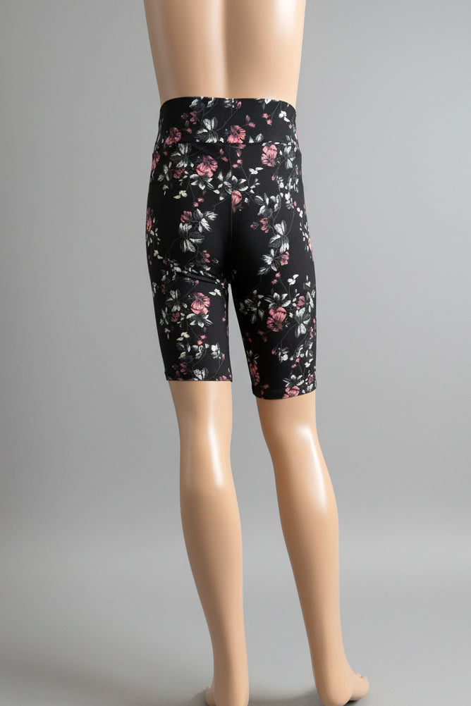 Black floral soft touch shorts