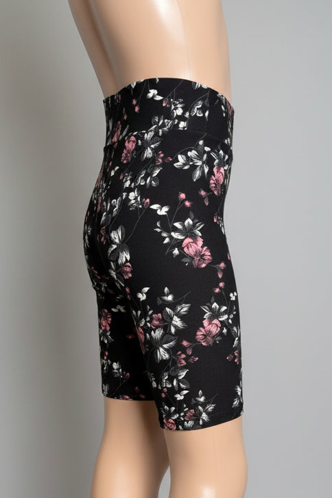 Black floral soft touch shorts