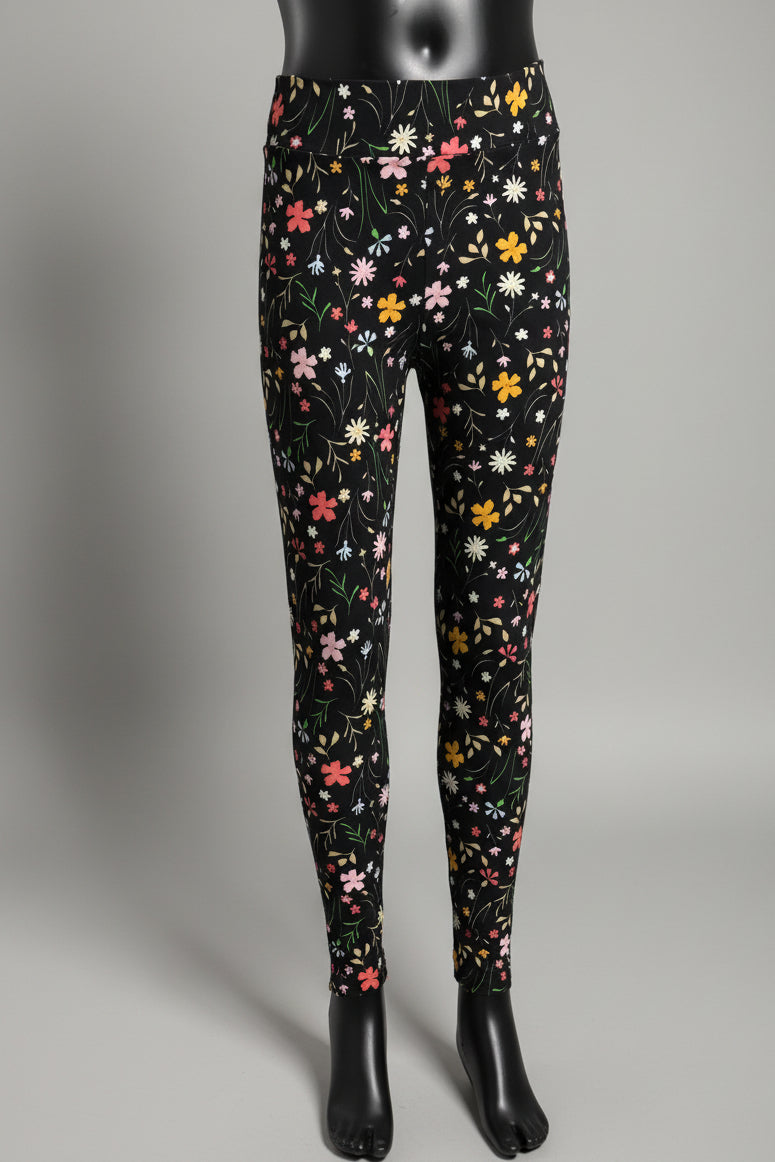 Black flower design soft leggings