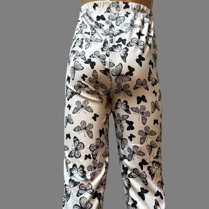 White leggings with black butterfly design, full length