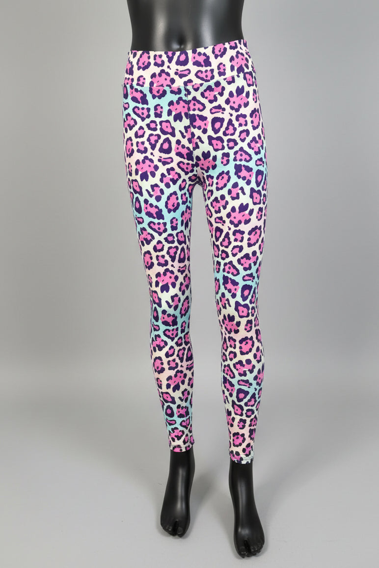 Vibrant colourful leopard print leggings, full length