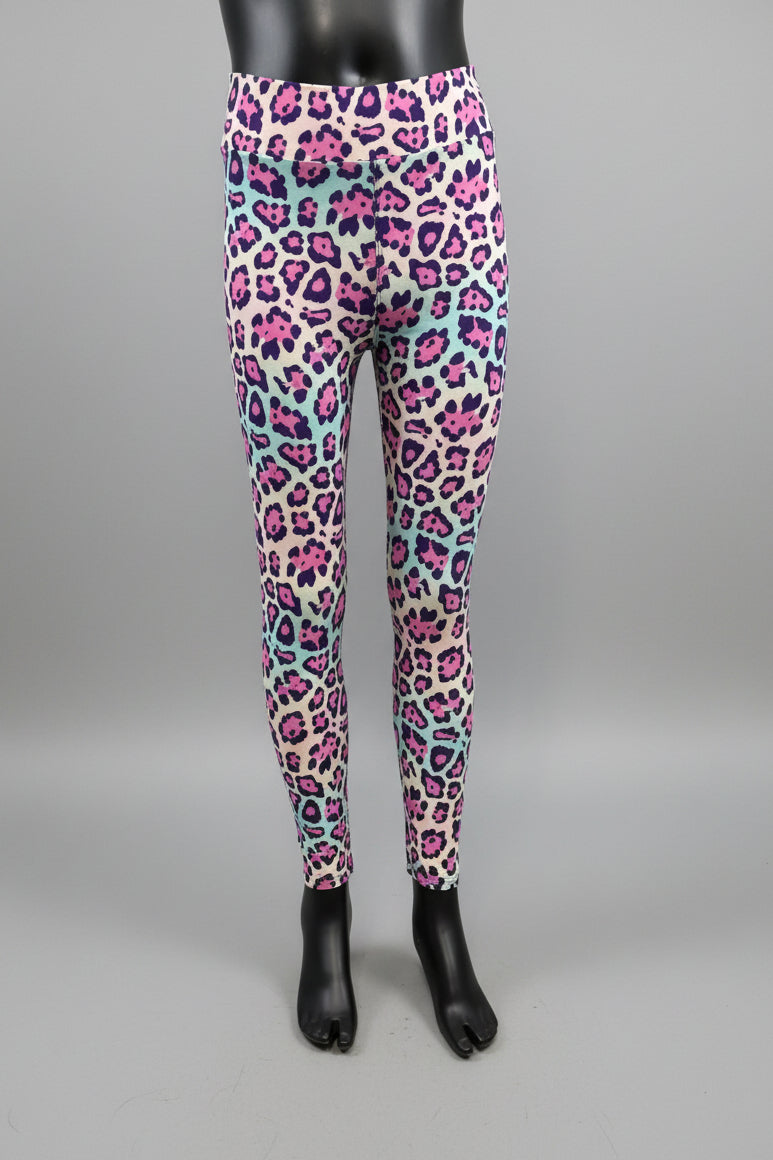 Vibrant colourful leopard print leggings, full length