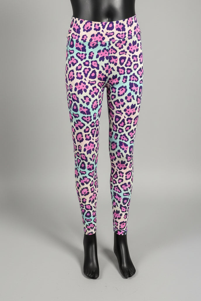 Vibrant colourful leopard print leggings, full length