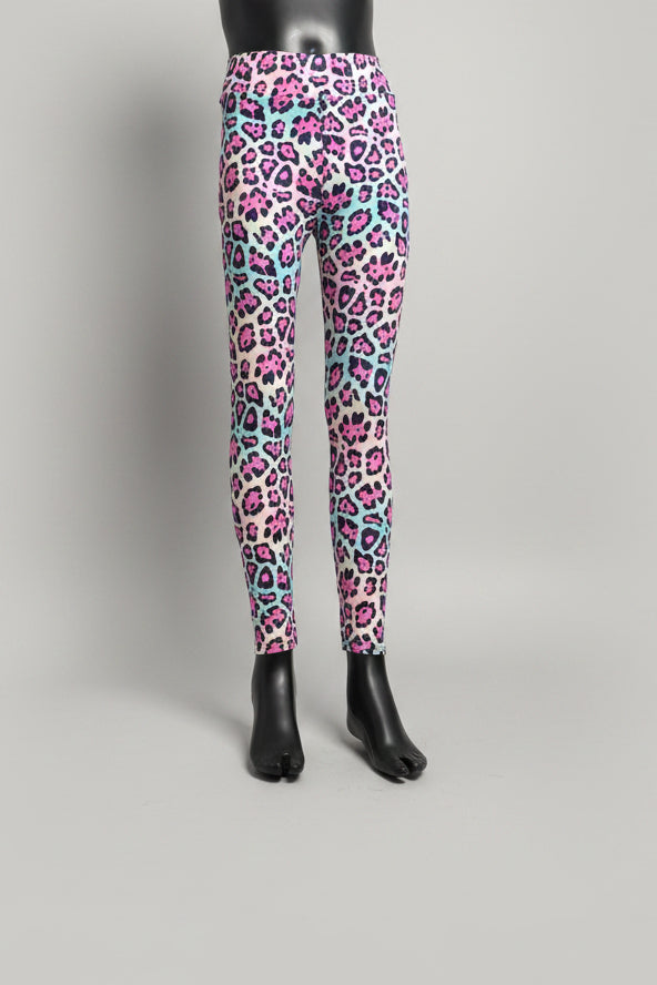 Vibrant colourful leopard print leggings, full length