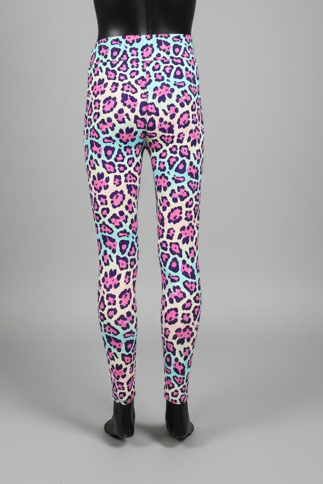 Vibrant colourful leopard print leggings, full length