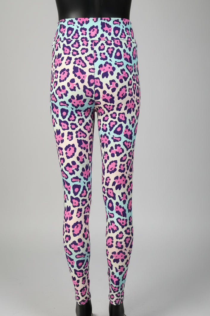 Vibrant colourful leopard print leggings, full length
