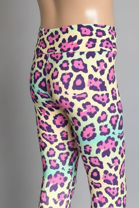 Vibrant colourful leopard print leggings, full length