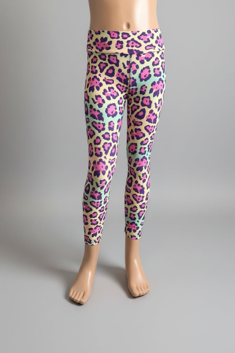 Vibrant colourful leopard print leggings, full length