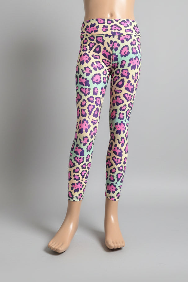 Vibrant colourful leopard print leggings, full length