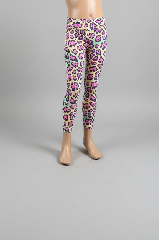 Vibrant colourful leopard print leggings, full length