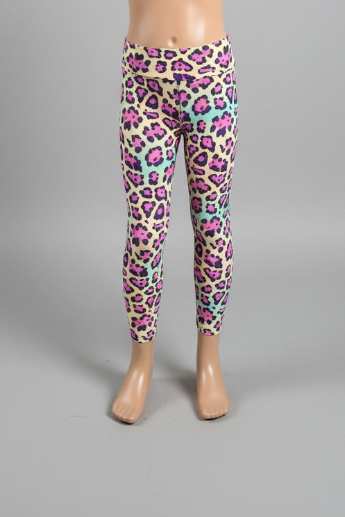 Vibrant colourful leopard print leggings, full length