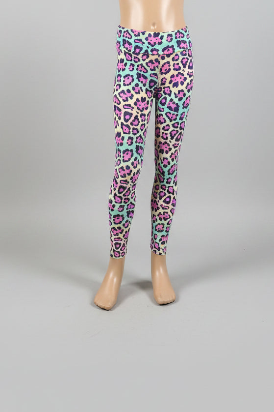 Vibrant colourful leopard print leggings, full length