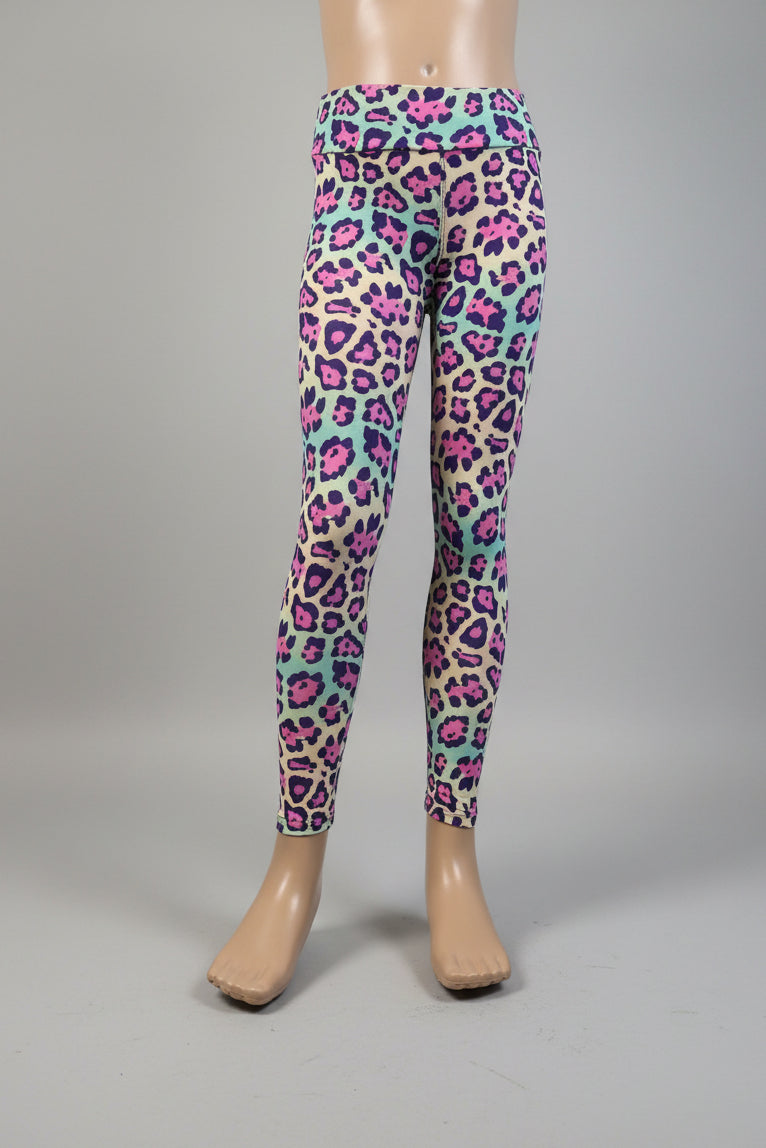 Vibrant colourful leopard print leggings, full length