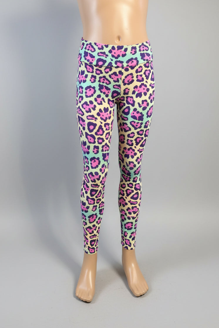 Vibrant colourful leopard print leggings, full length