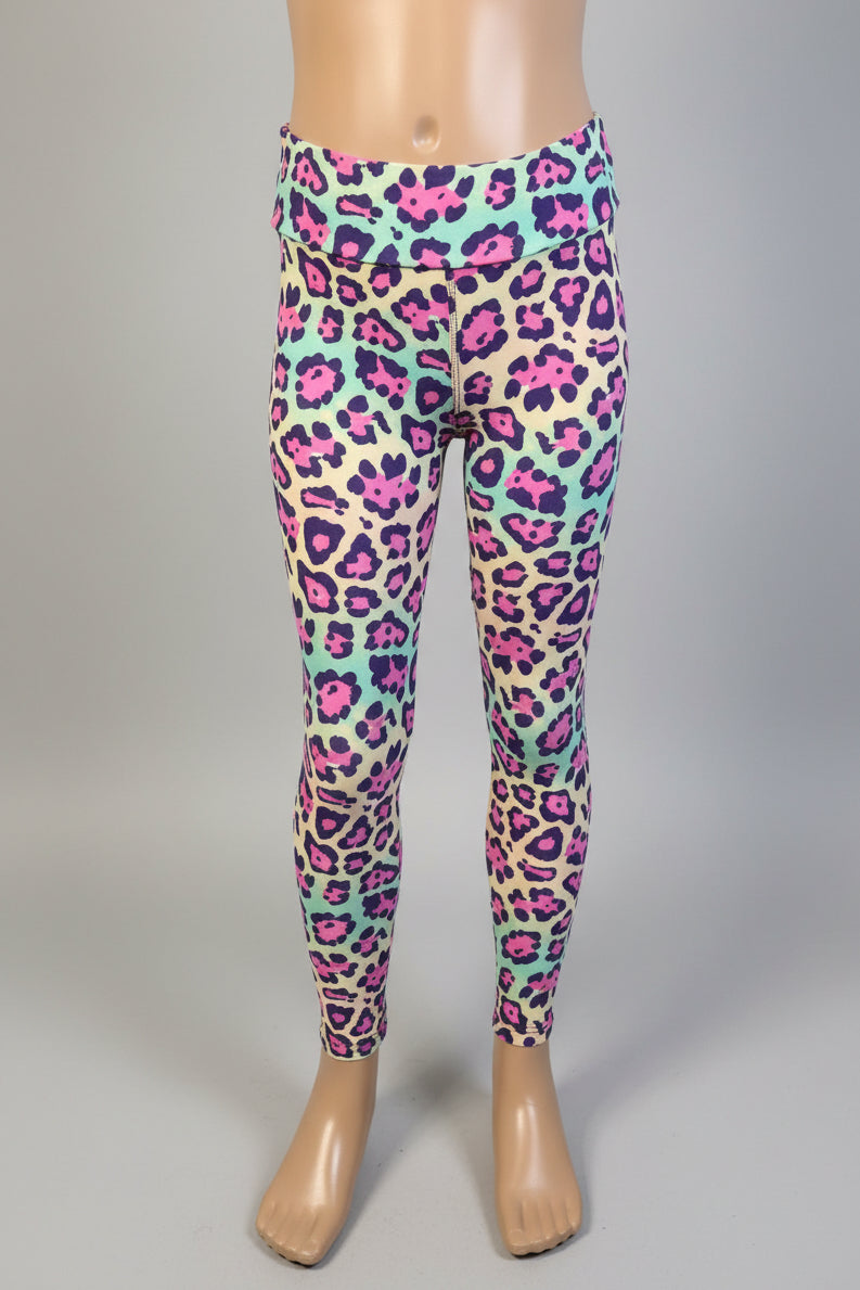 Vibrant colourful leopard print leggings, full length
