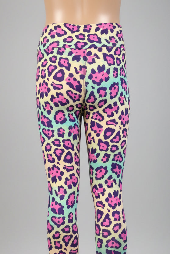 Vibrant colourful leopard print leggings, full length