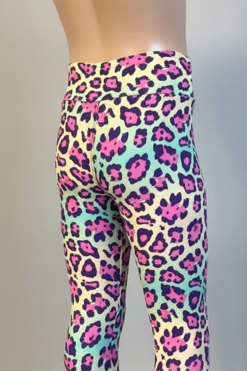 Vibrant colourful leopard print leggings, full length