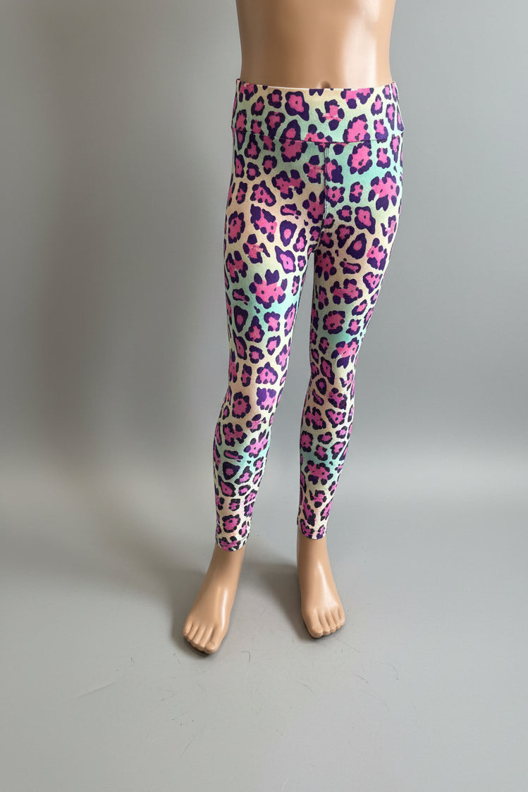 Vibrant colourful leopard print leggings, full length