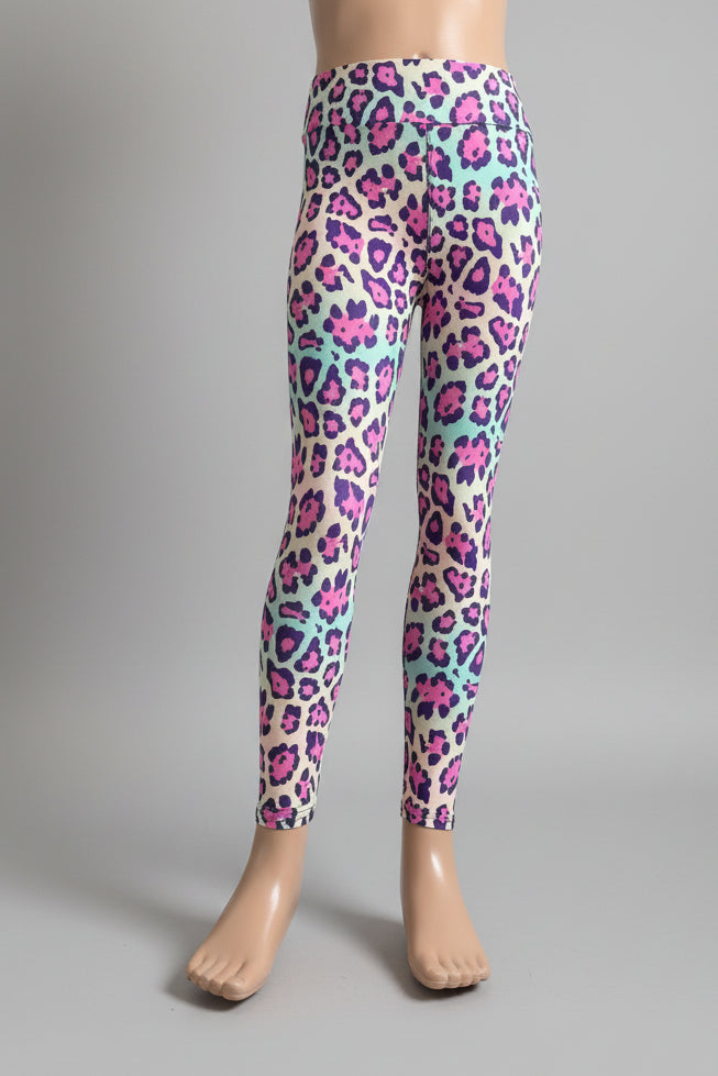 Vibrant colourful leopard print leggings, full length