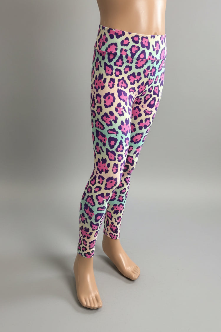 Vibrant colourful leopard print leggings, full length