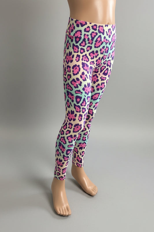 Vibrant colourful leopard print leggings, full length