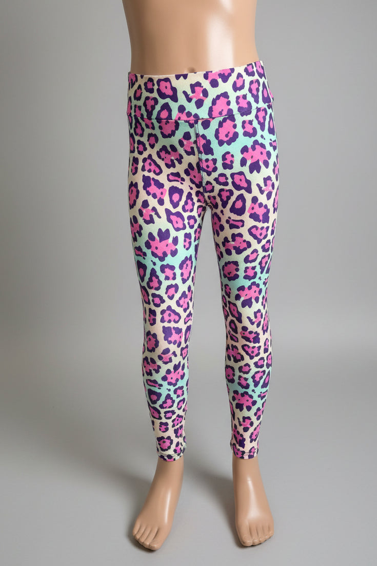 Vibrant colourful leopard print leggings, full length