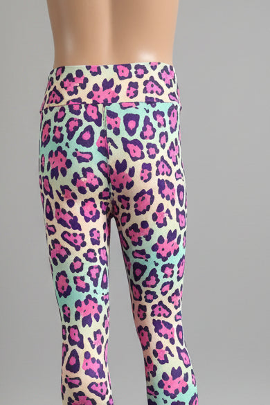 Vibrant colourful leopard print leggings, full length