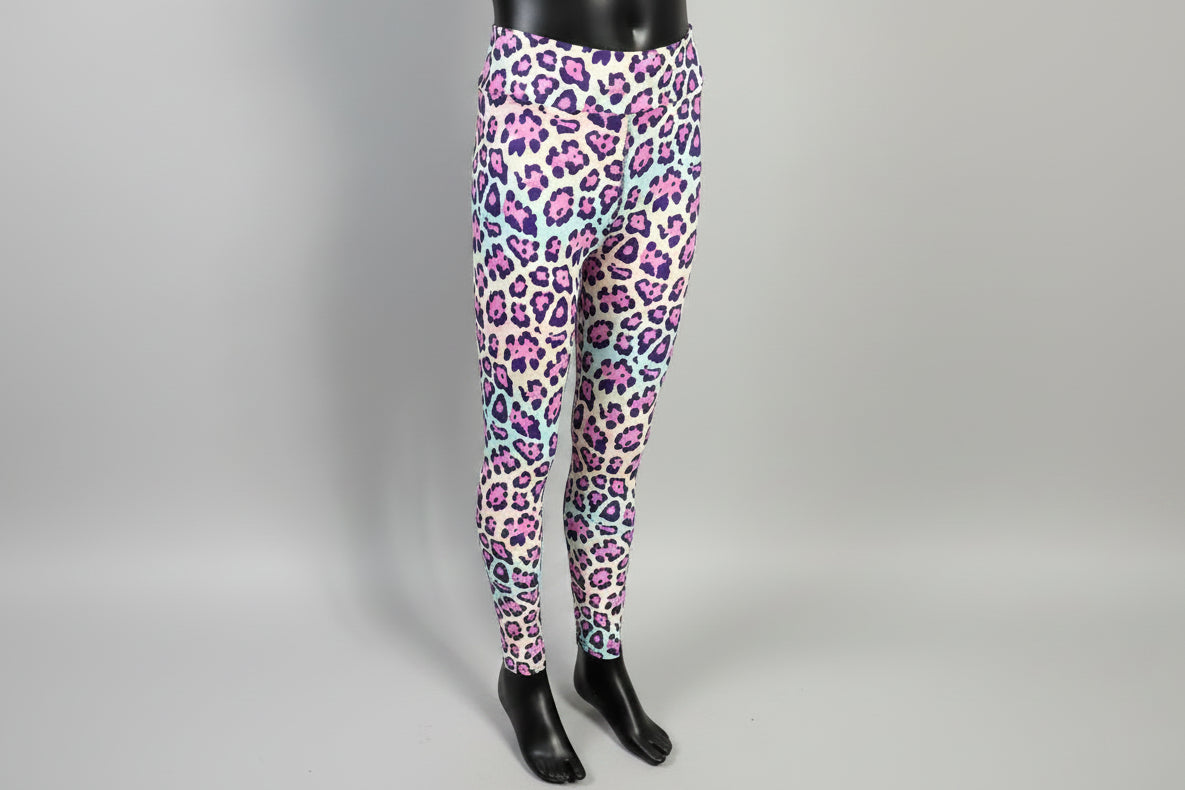 Vibrant colourful leopard print leggings, full length