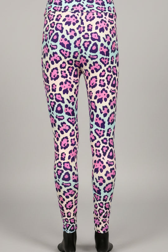 Vibrant colourful leopard print leggings, full length