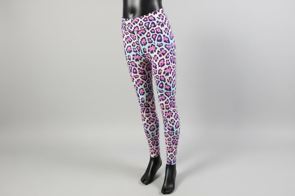 Vibrant colourful leopard print leggings, full length