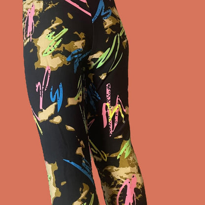 Girls vibrant graffiti leggings, full length