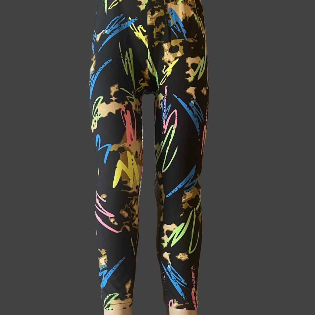 Girls vibrant graffiti leggings, full length