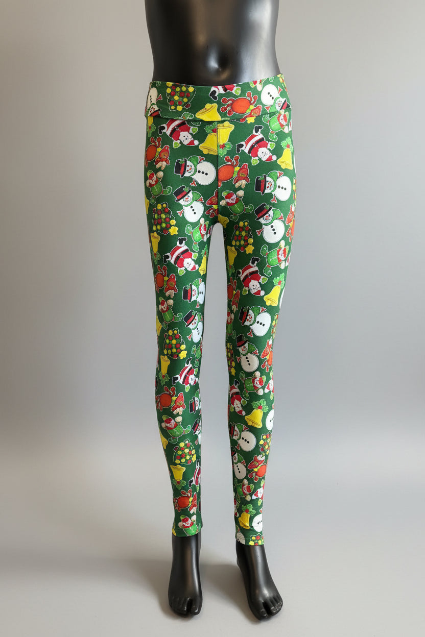 Green Christmas themed soft touch leggings