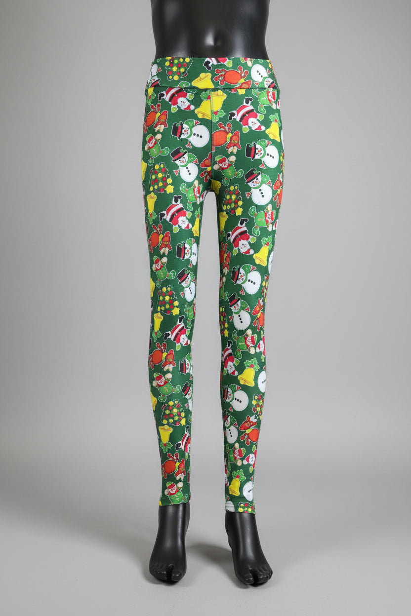 Green Christmas themed soft touch leggings