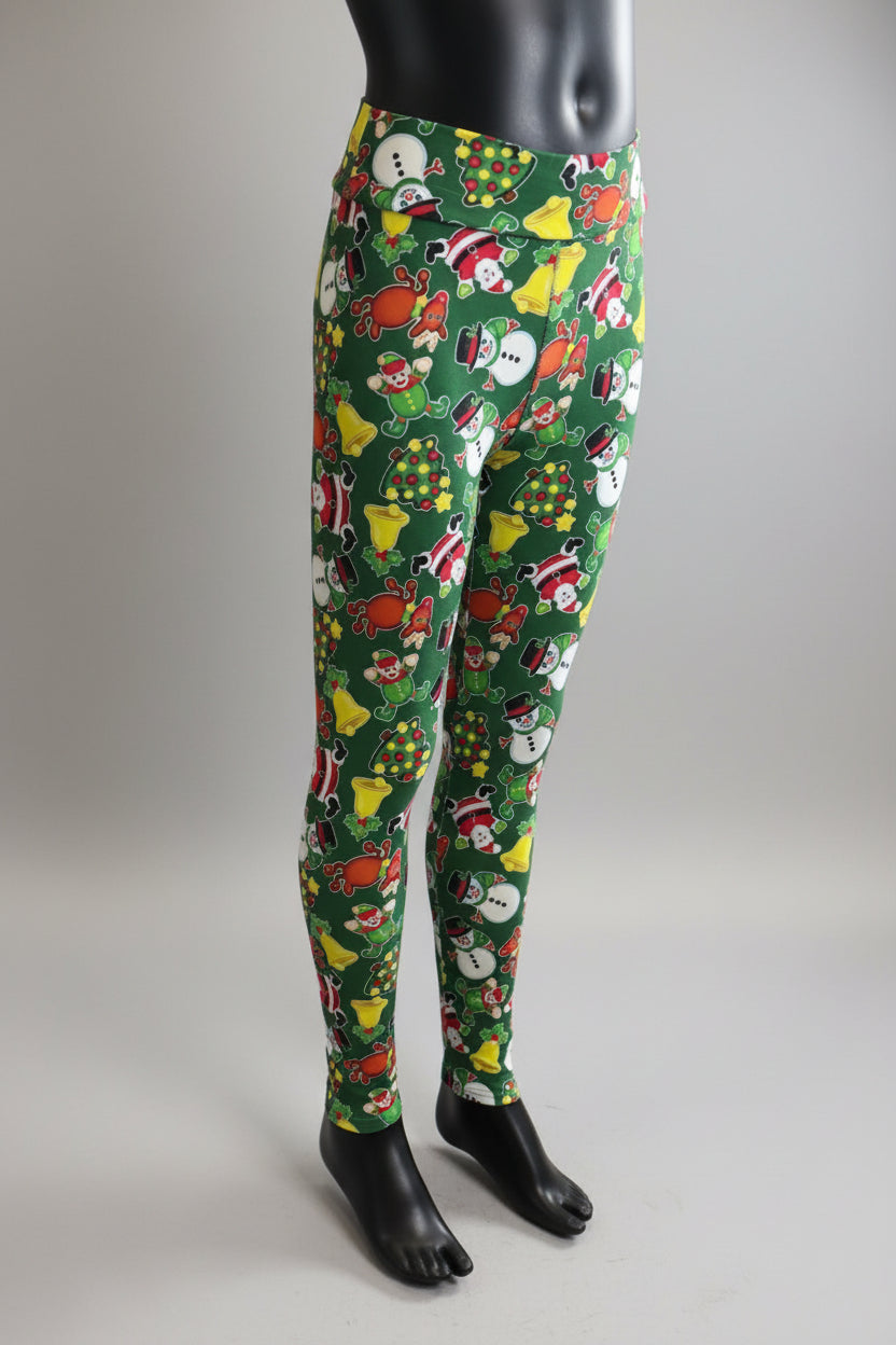Green Christmas themed soft touch leggings
