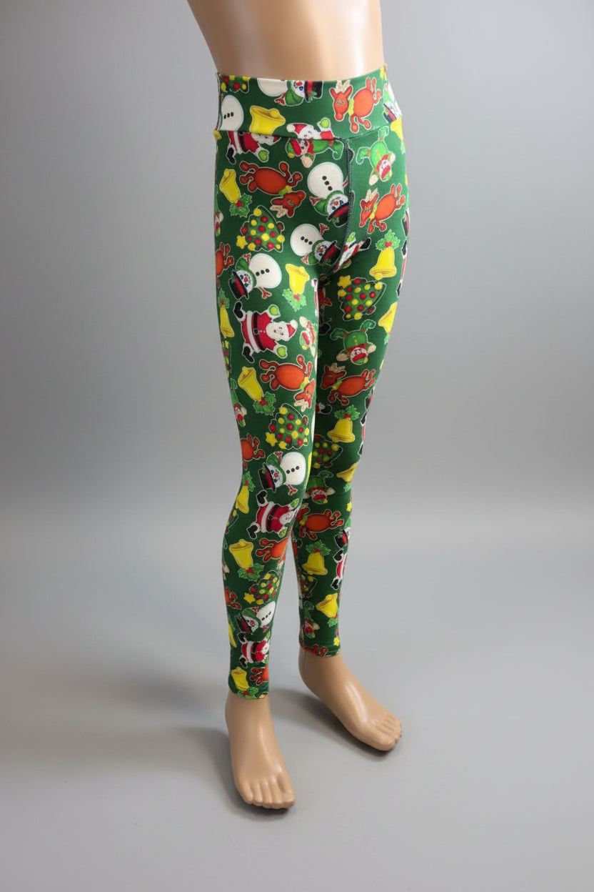 Green Christmas themed soft touch leggings