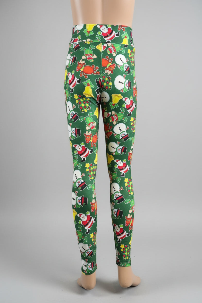 Green Christmas themed soft touch leggings