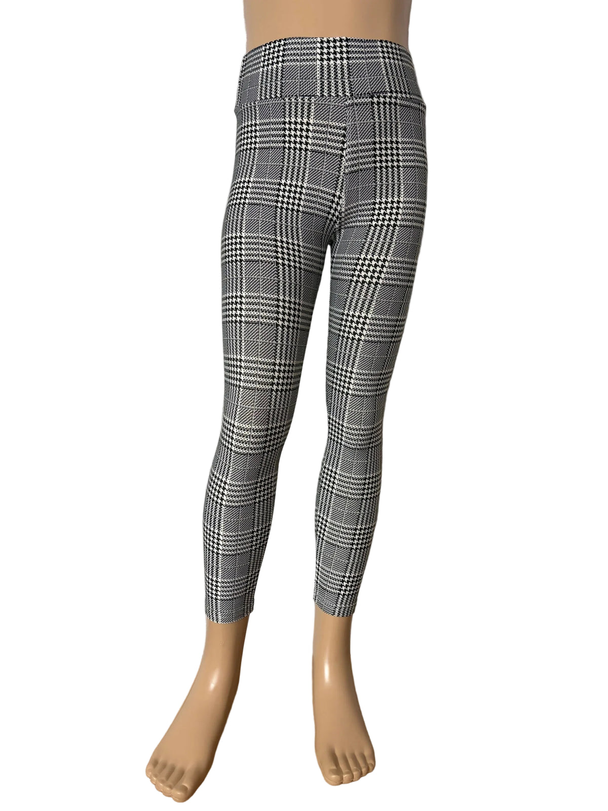 Girls full length, soft, stretchy, high waisted plaid leggings