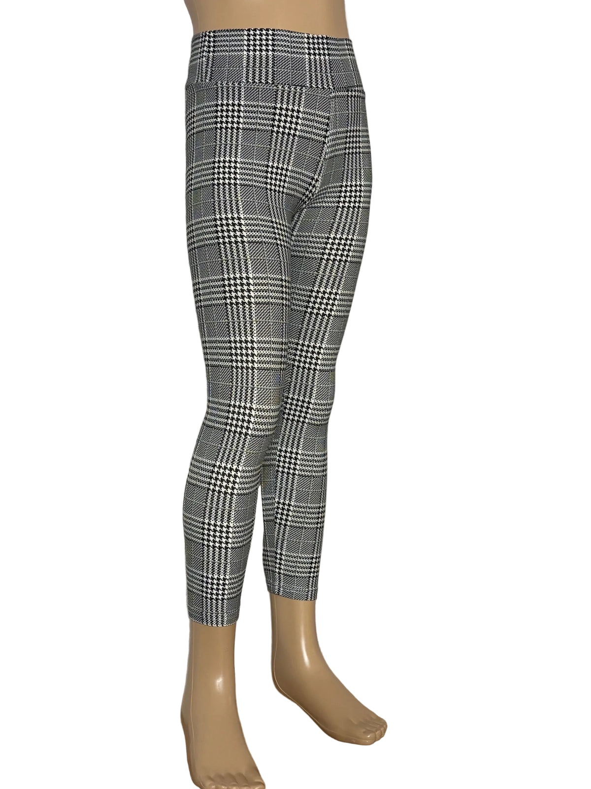 Girls full length, soft, stretchy, high waisted plaid leggings
