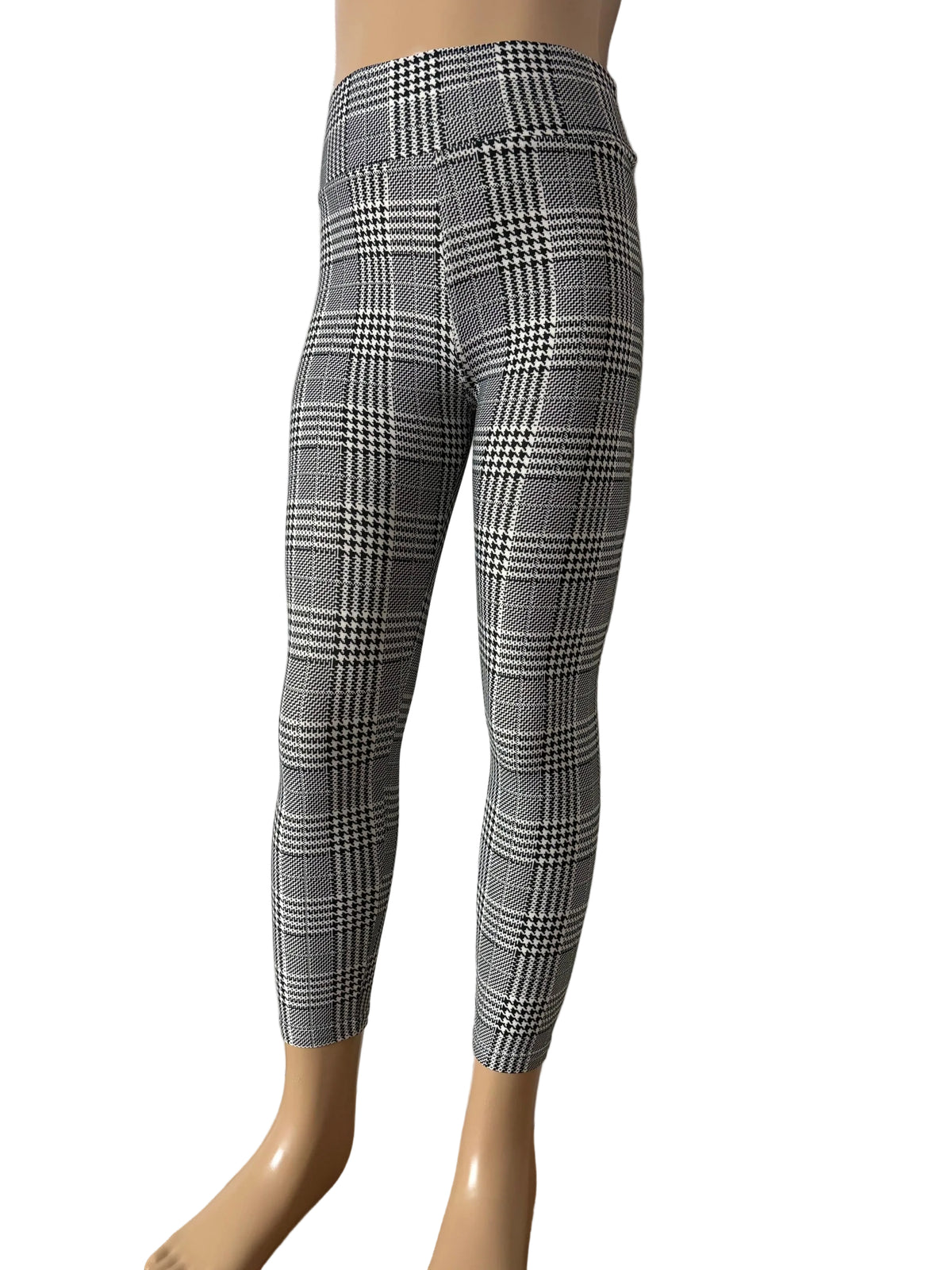 Girls full length, soft, stretchy, high waisted plaid leggings