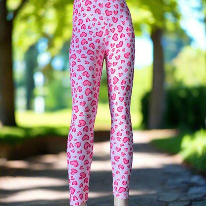 Pink hearts design full length leggings