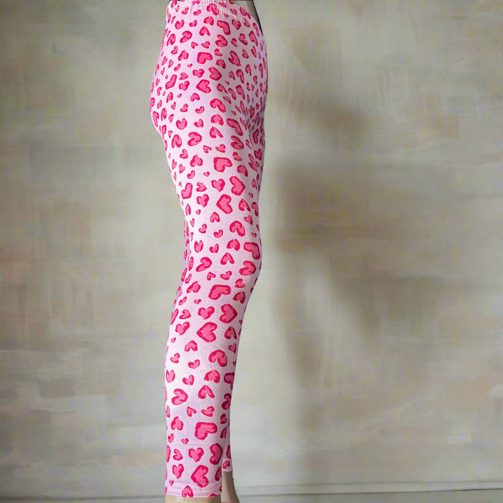 Pink hearts design full length leggings
