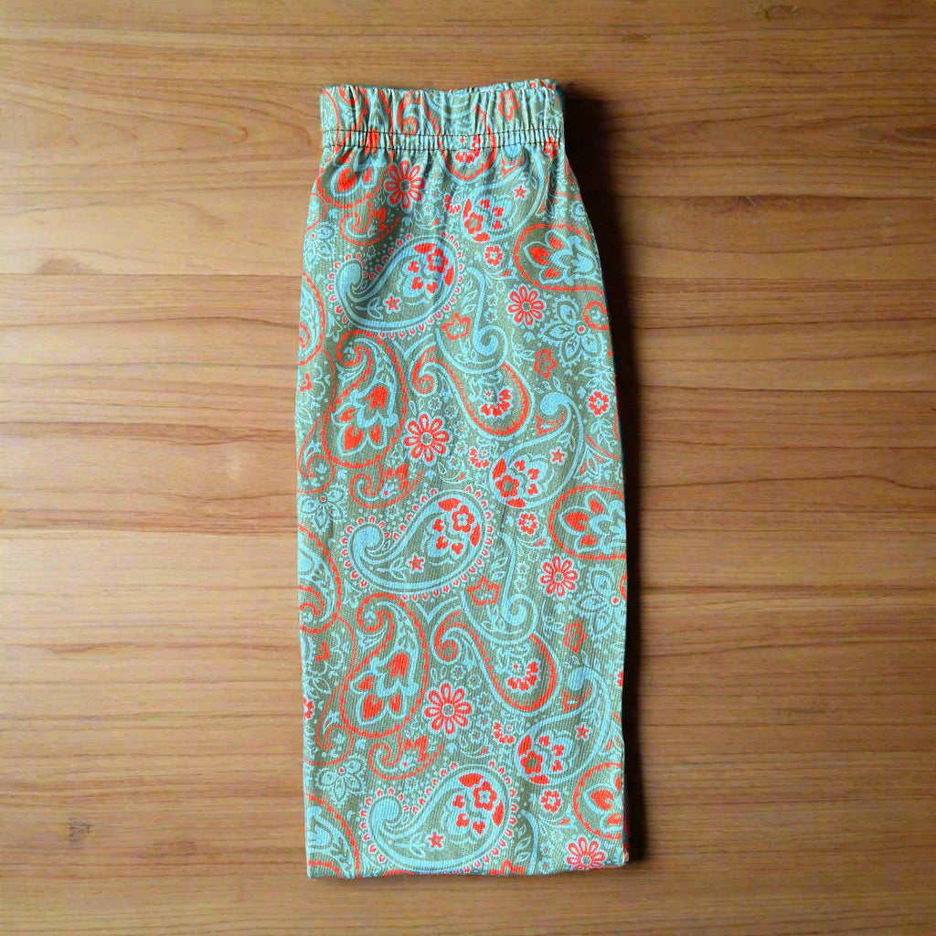 Paisley Blue, full length stretch leggings