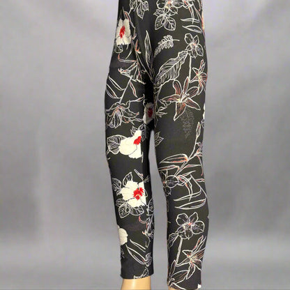Trendy black floral full length leggings