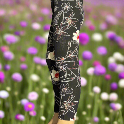 Trendy black floral full length leggings