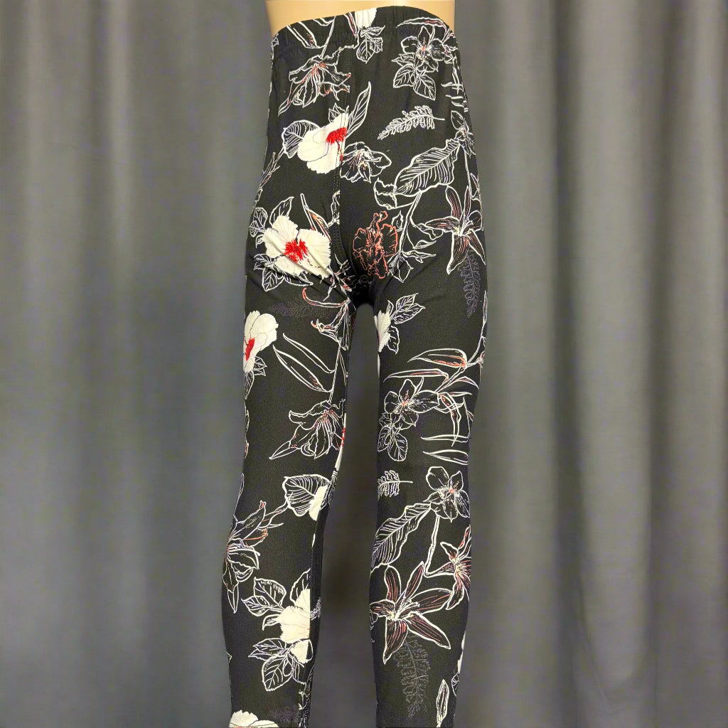 Trendy black floral full length leggings