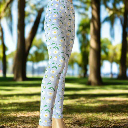 Daisy print lilac leggings, full length stretch