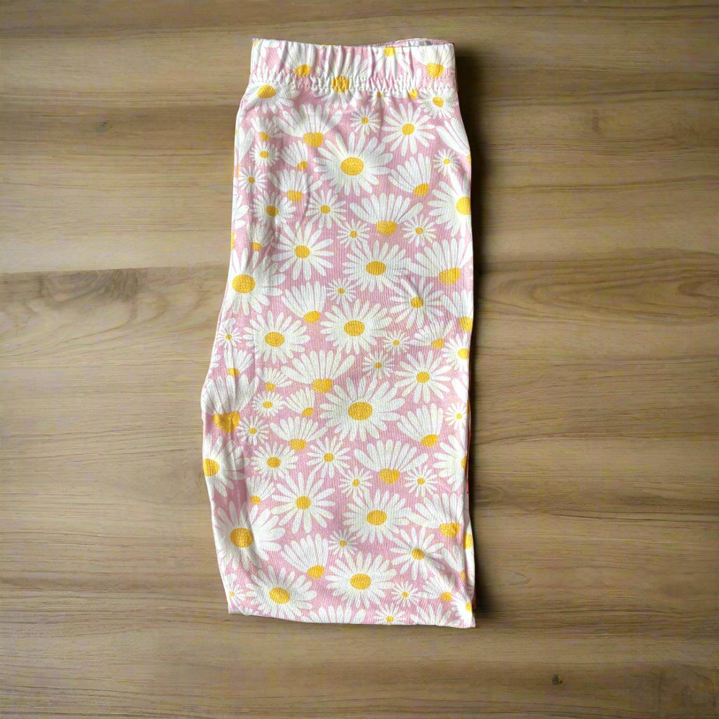 Daisy design pink full length stretch leggings