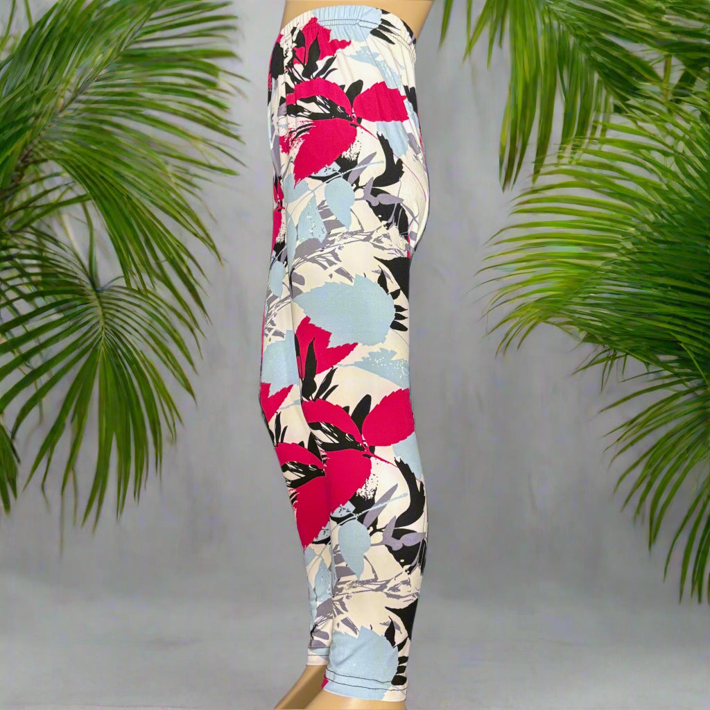 Tropical design full length stretch leggings