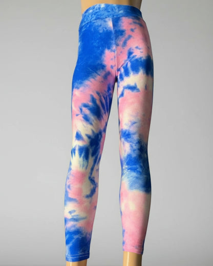 Blue and pink tie-dye leggings, full length